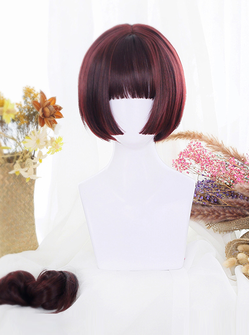 Wine Red Dual Horsetail Hime Cut Cute Lolita Wig