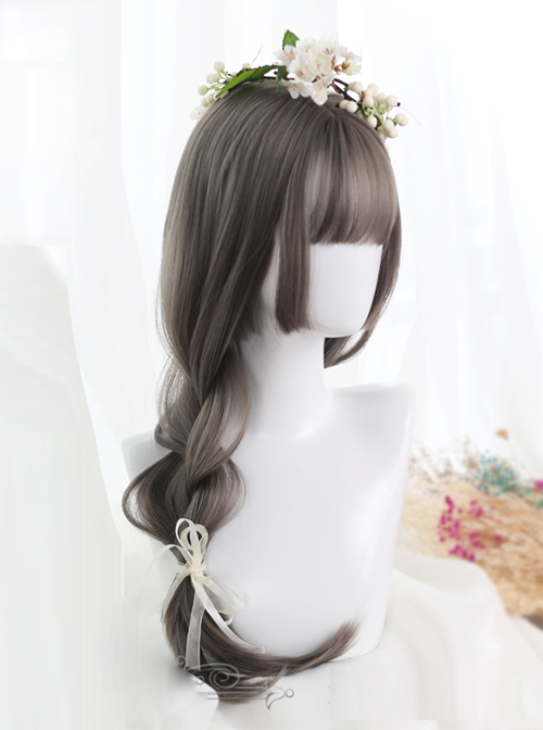 Linen Gray Long Straight Hair Hime Cut Lolita Wig