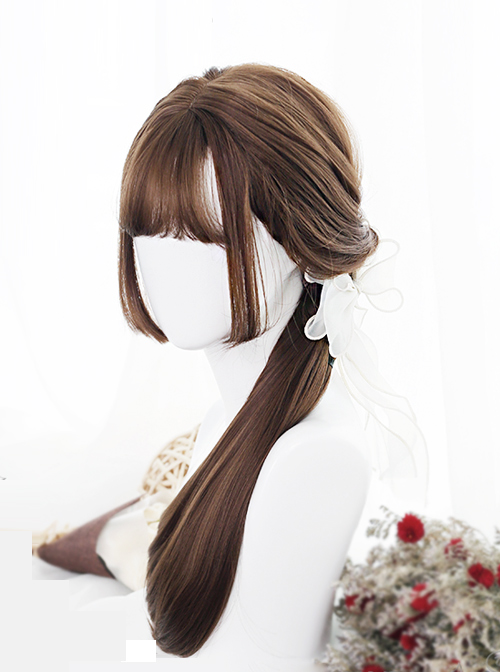 Hime Cut Long Straight Hair Light Brown Lolita Wig