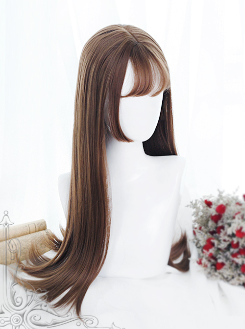 Hime Cut Long Straight Hair Light Brown Lolita Wig