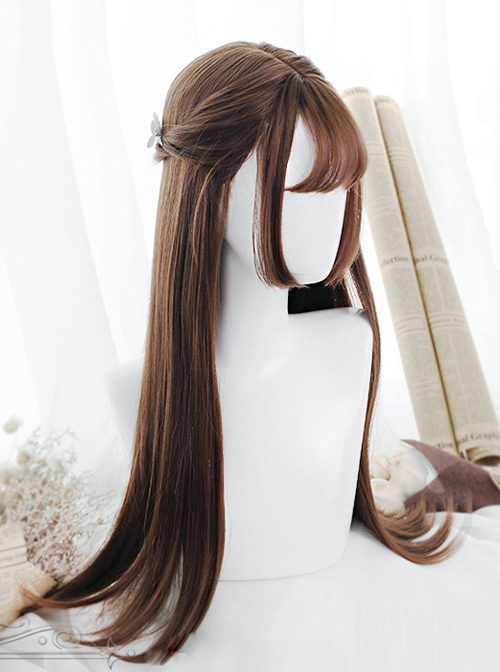 Hime Cut Long Straight Hair Light Brown Lolita Wig