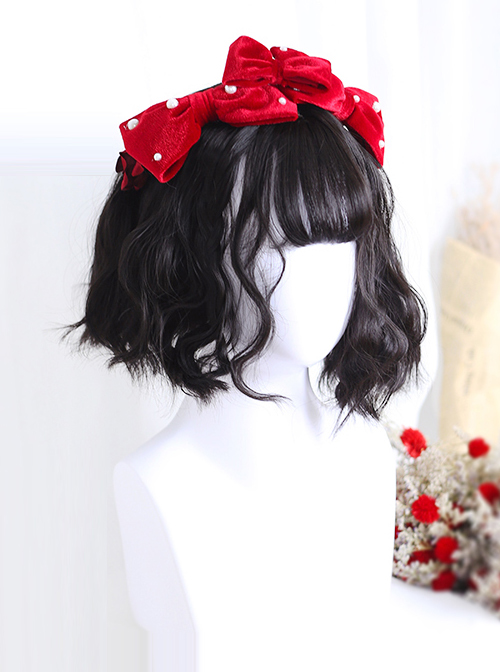 Air-bangs Egg Roll Head Natural Black Lolita Wig