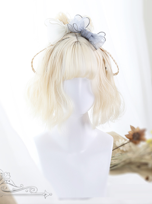 Air-bangs Milk White Short Curly Lolita Wig