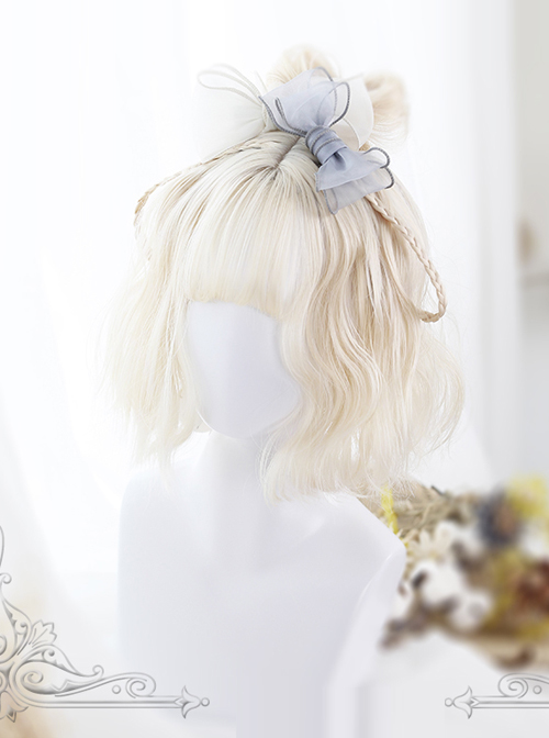 Air-bangs Milk White Short Curly Lolita Wig