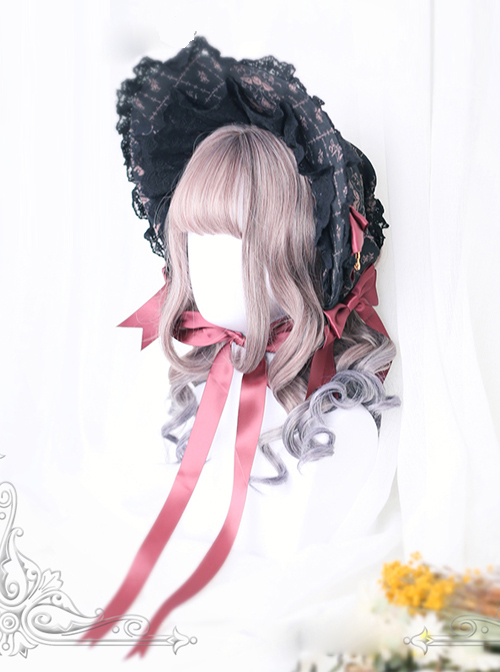 Rome Curly Inner Buckle Grey Pink Gradient Navy Blue Lolita Wig