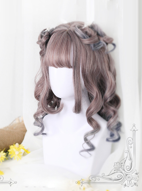 Rome Curly Inner Buckle Grey Pink Gradient Navy Blue Lolita Wig