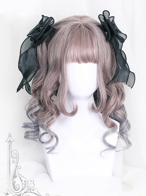 Rome Curly Inner Buckle Grey Pink Gradient Navy Blue Lolita Wig