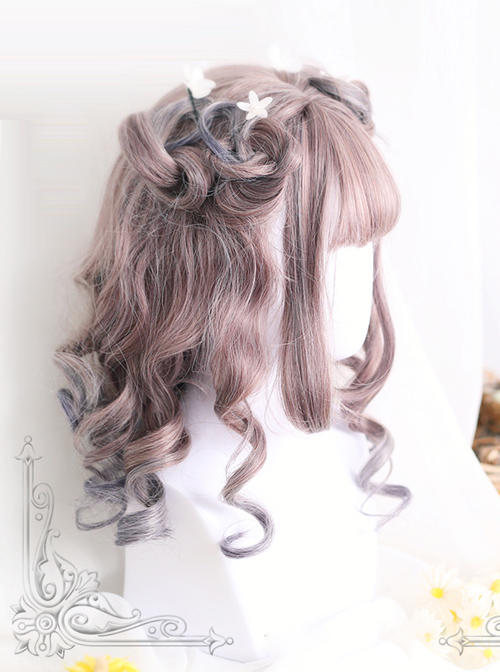 Rome Curly Inner Buckle Grey Pink Gradient Navy Blue Lolita Wig