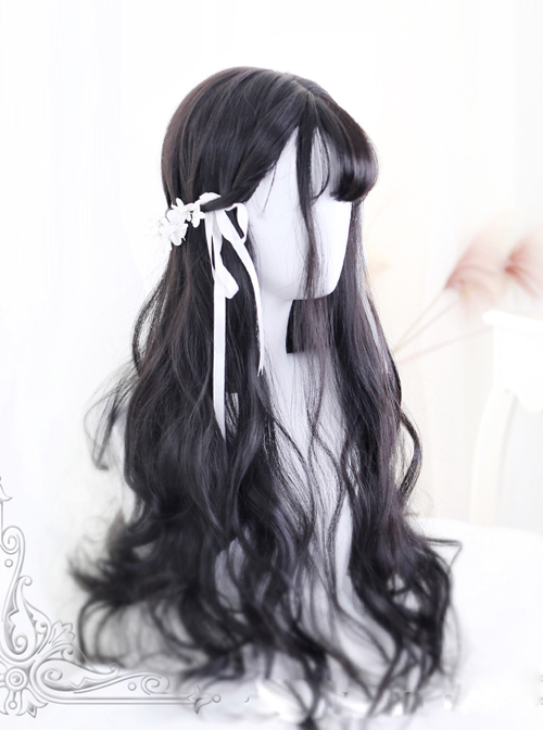 Air-bangs Natural Black Big Wavy Hair Lolita Wig