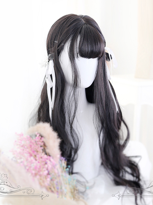 Air-bangs Natural Black Big Wavy Hair Lolita Wig