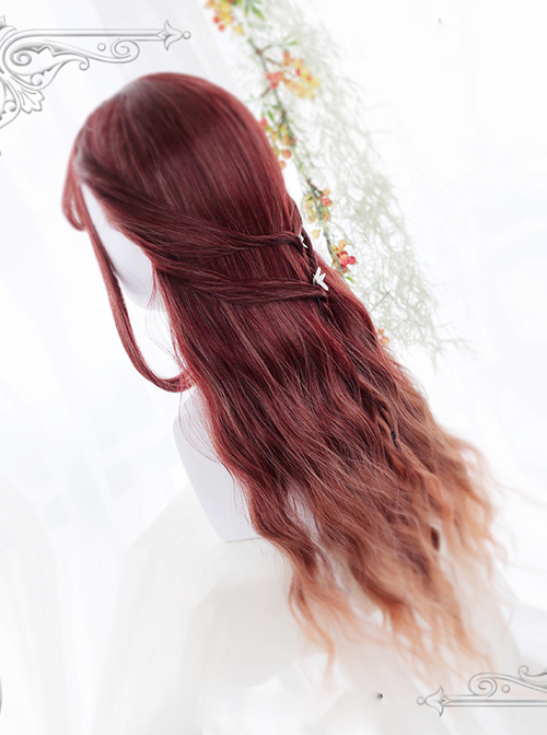 Water Wave Curly Rust Red Gradual Change Lolita Wig