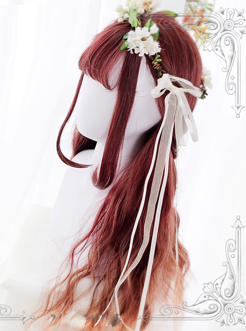 Water Wave Curly Rust Red Gradual Change Lolita Wig