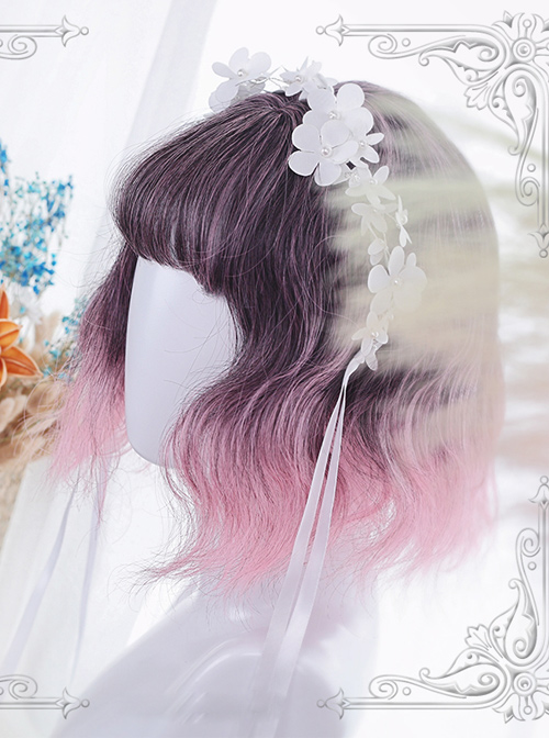 Harajuku Pink Gradual Change Short Curly Hair Lolita Wig