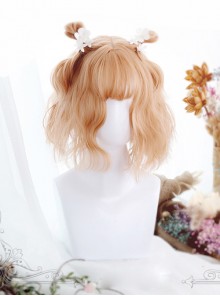 Air-bangs Orange Short Curly Hair Lolita Wig