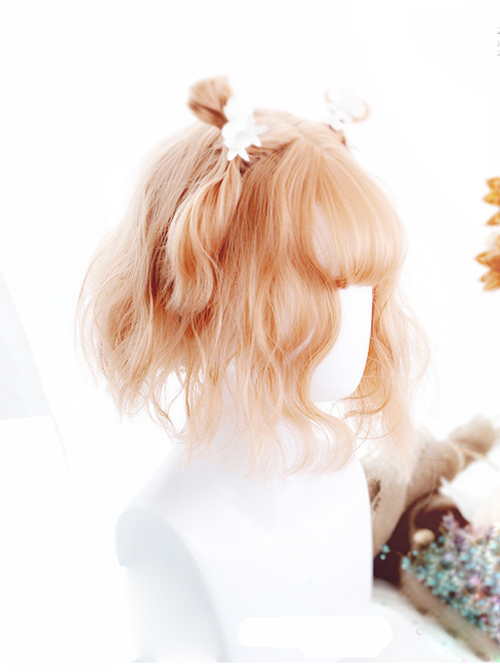 Air-bangs Orange Short Curly Hair Lolita Wig