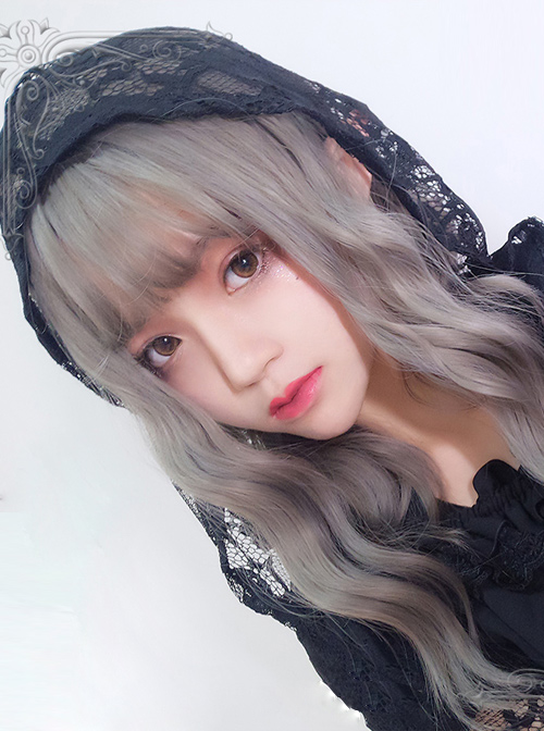 Air-bangs Gray Water Wave Curly Lolita Wig