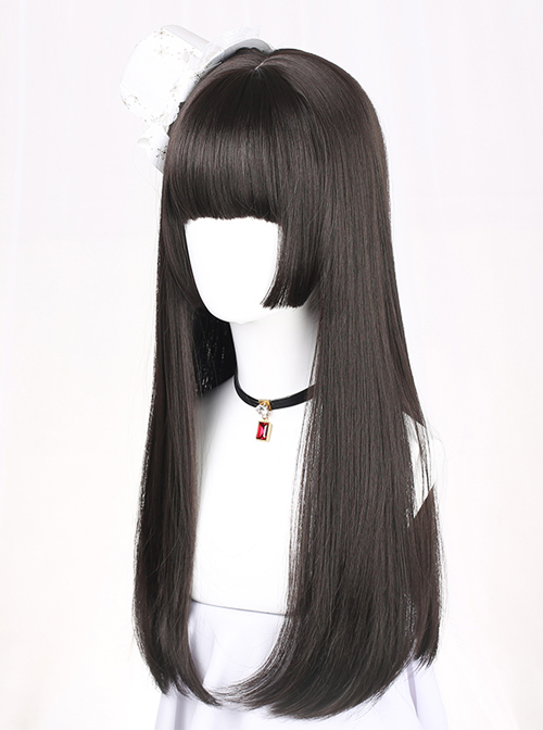 Hime Cut Long Straight Hair Lolita Black Wig
