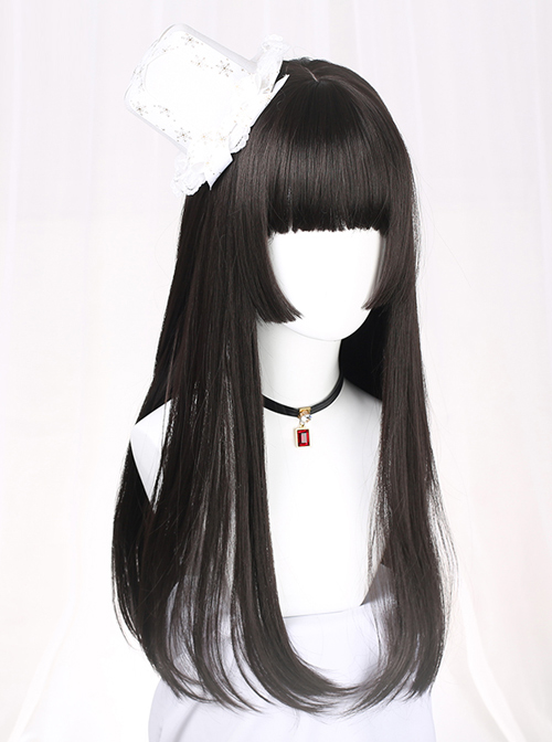 Hime Cut Long Straight Hair Lolita Black Wig
