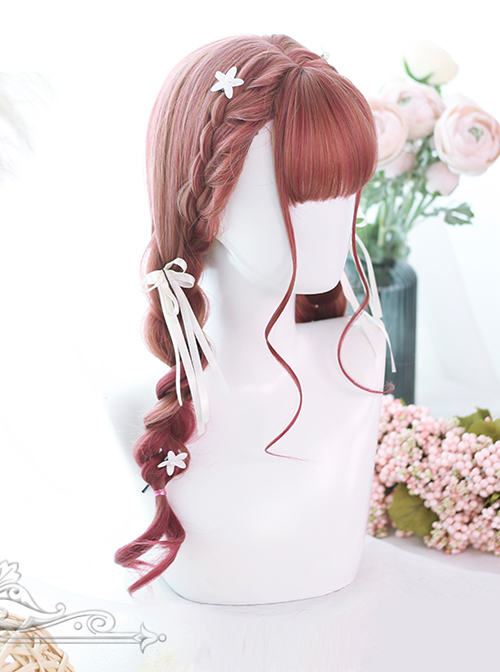 Hair-tail Pink Gradual Color Long Curly Hair Lolita Wigs