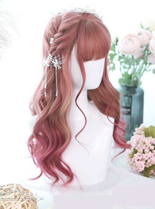 Hair-tail Pink Gradual Color Long Curly Hair Lolita Wigs