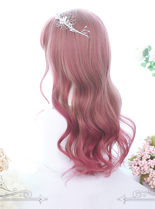 Hair-tail Pink Gradual Color Long Curly Hair Lolita Wigs