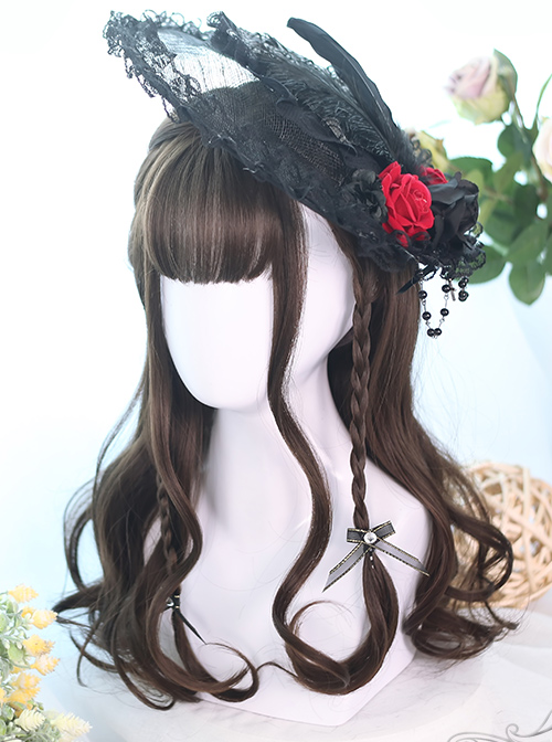 Brown Hair Bangs Long Curly Hair Classic Lolita Wigs