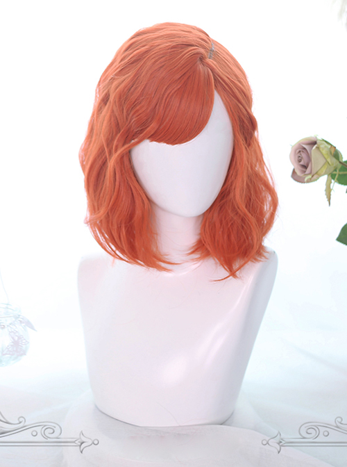 Orange Medium-long Curly Hair Air Bangs Lolita Wigs