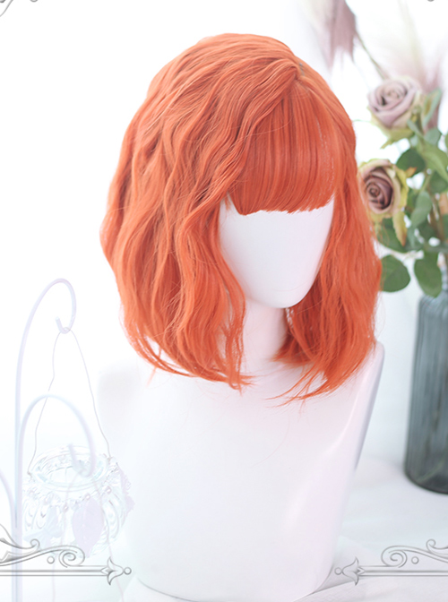 Orange Medium-long Curly Hair Air Bangs Lolita Wigs