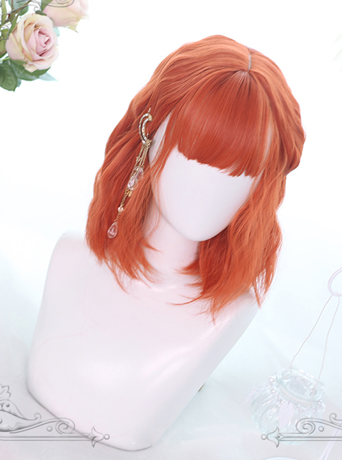 Orange Medium-long Curly Hair Air Bangs Lolita Wigs