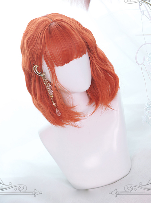 Orange Medium-long Curly Hair Air Bangs Lolita Wigs