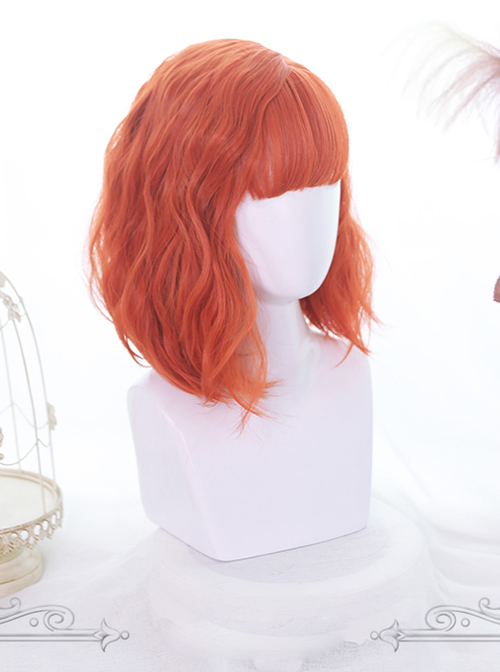 Orange Medium-long Curly Hair Air Bangs Lolita Wigs