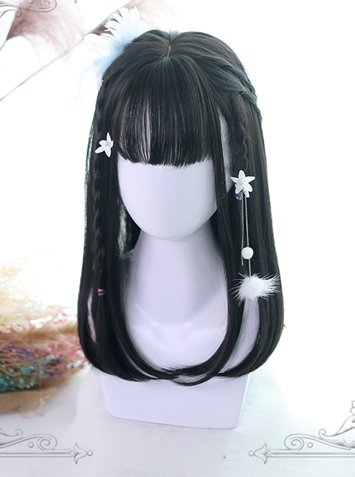 Three Colors Natural Hair-tail Medium Long Straight Hair Classic Lolita Wigs