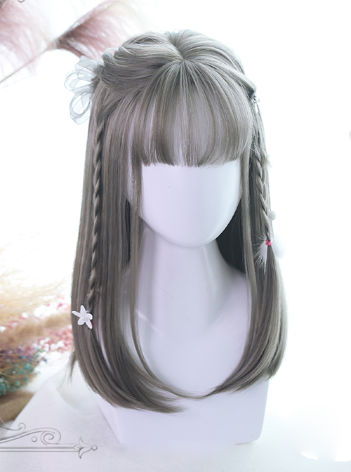 Three Colors Natural Hair-tail Medium Long Straight Hair Classic Lolita Wigs