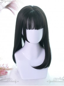 Three Colors Hime Cut Medium Long Straight Hair Lolita Wigs