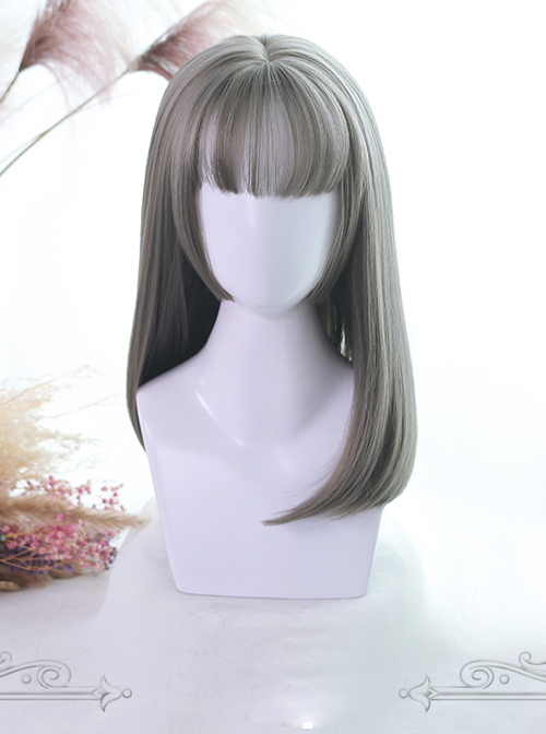 Three Colors Hime Cut Medium Long Straight Hair Lolita Wigs
