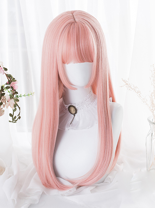 Hime Cut Pink Long Straight Hair Lolita Wigs