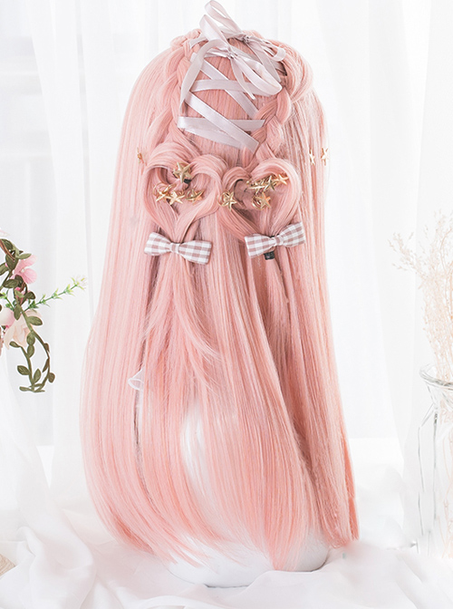 Hime Cut Pink Long Straight Hair Lolita Wigs