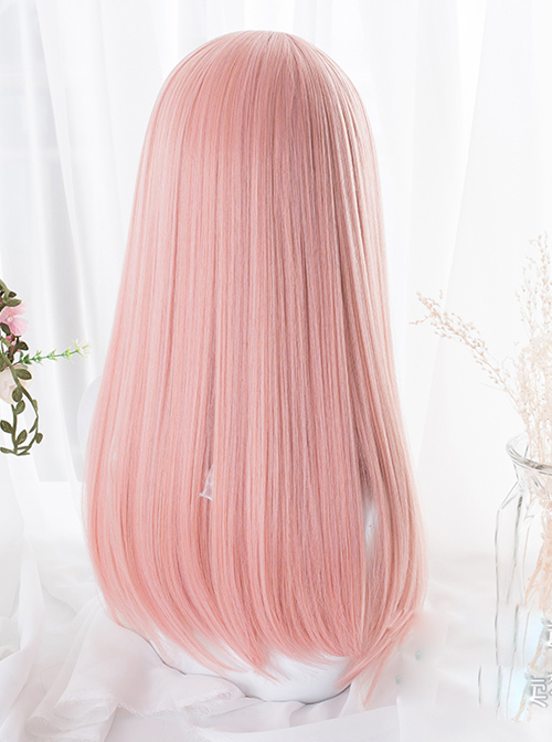 Hime Cut Pink Long Straight Hair Lolita Wigs
