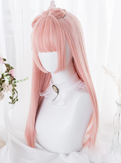 Hime Cut Pink Long Straight Hair Lolita Wigs