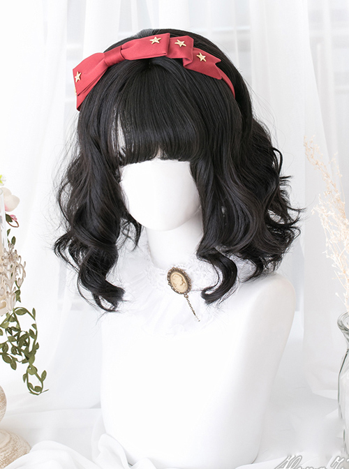 Black Wave Foam Curly Lolita Short Wigs