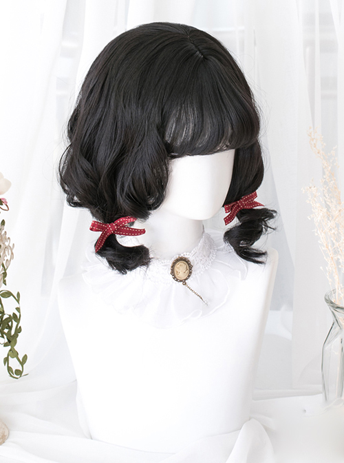 Black Wave Foam Curly Lolita Short Wigs