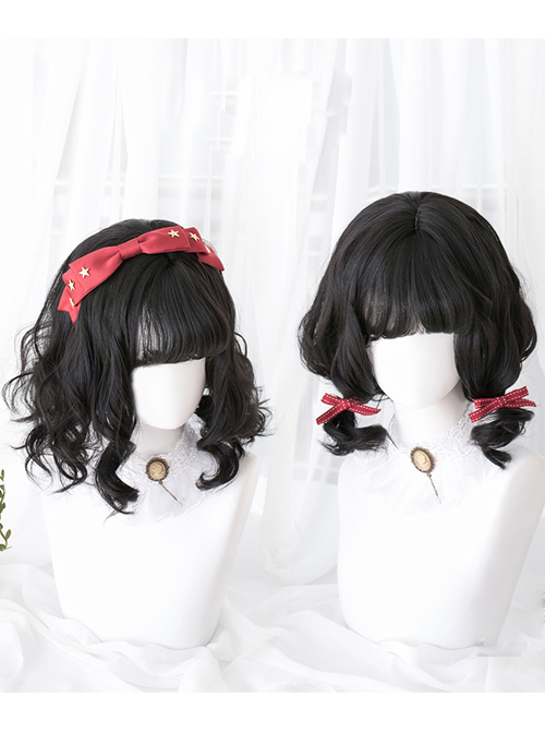 Black Wave Foam Curly Lolita Short Wigs