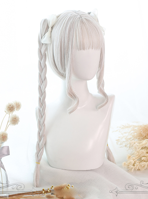 Dual Horsetail Moonlight-stone White Mixing Color Classic Lolita Wigs