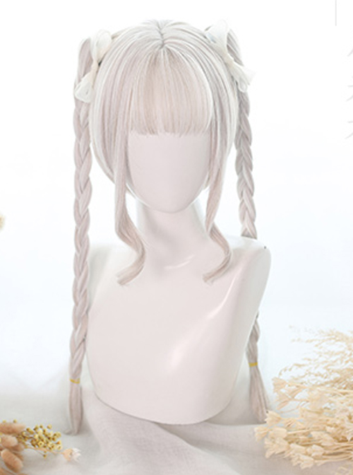 Dual Horsetail Moonlight-stone White Mixing Color Classic Lolita Wigs