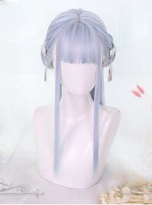 Light Blue Mixing Color Long Straight Hair Classic Lolita Wigs