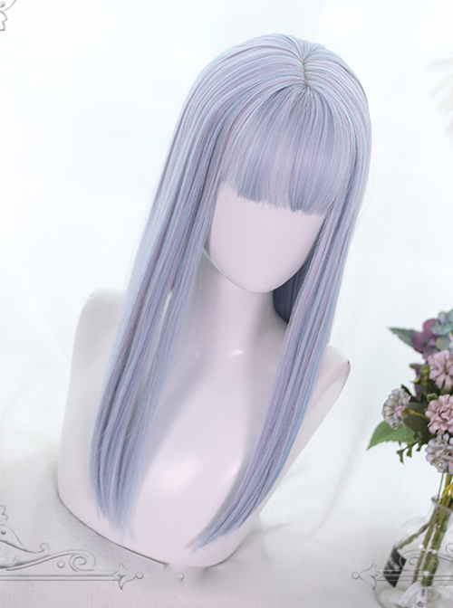 Light Blue Mixing Color Long Straight Hair Classic Lolita Wigs