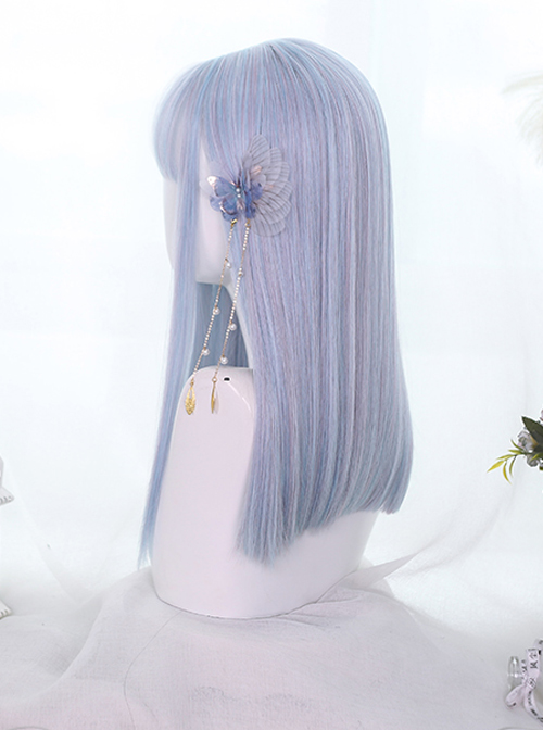 Light Blue Mixing Color Long Straight Hair Classic Lolita Wigs