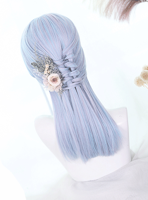 Light Blue Mixing Color Long Straight Hair Classic Lolita Wigs