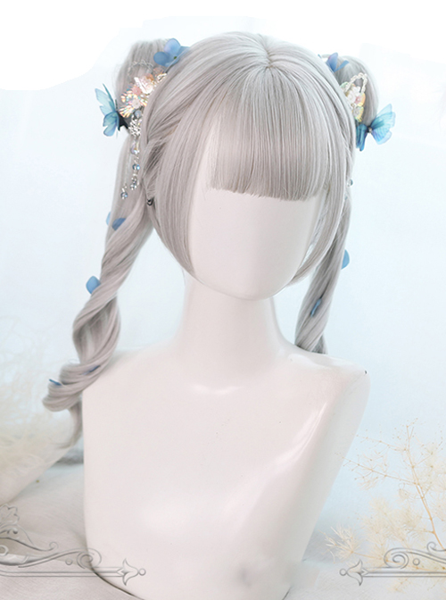 Gray Dual Horsetail Elegance Curly Hair Classic Lolita Wigs