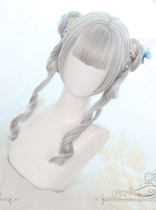 Gray Dual Horsetail Elegance Curly Hair Classic Lolita Wigs